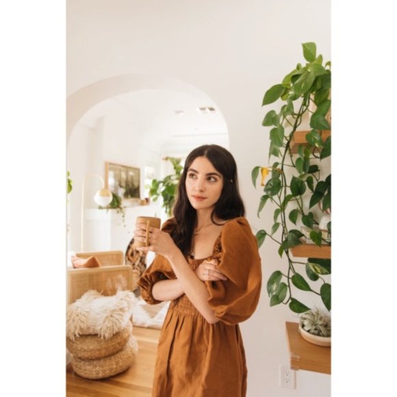 Sezane Carlie Puff Sleeve Smocked Linen Dress - Picture 7 of 9